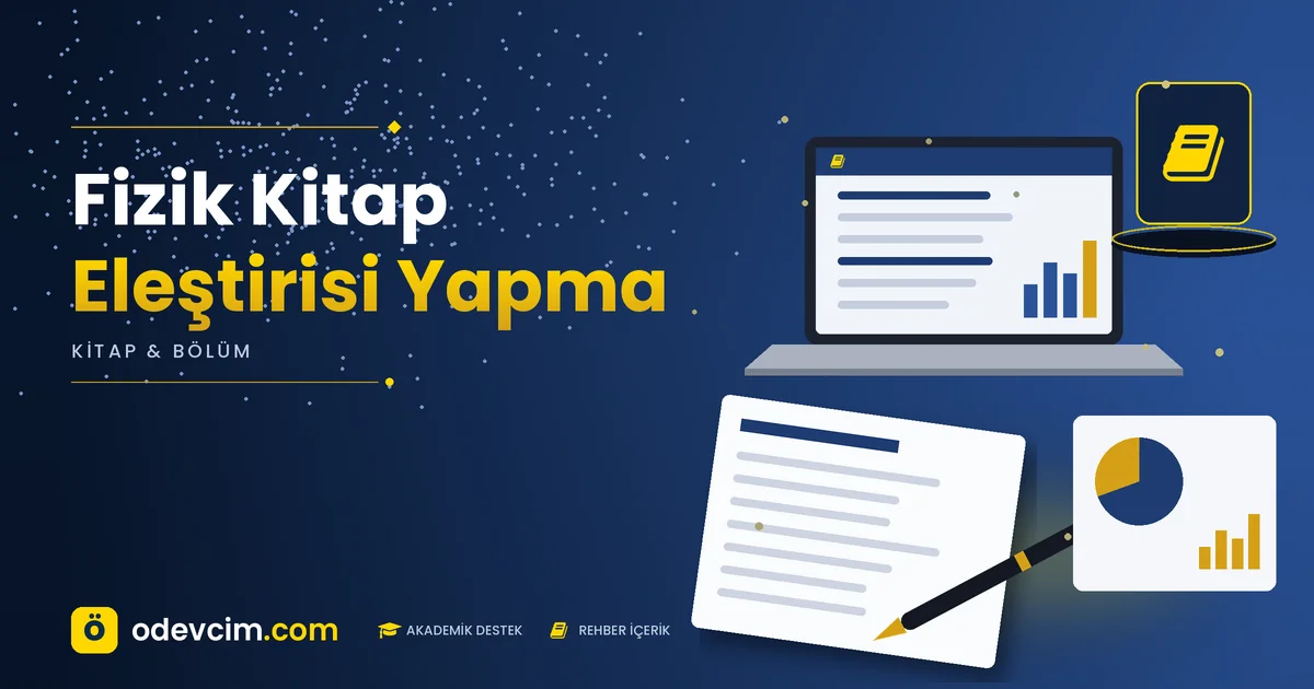 Fizik Kitap Eleştirisi Yapma – Ödevcim kapak görseli, kitap simgeli akademik belge illüstrasyonu