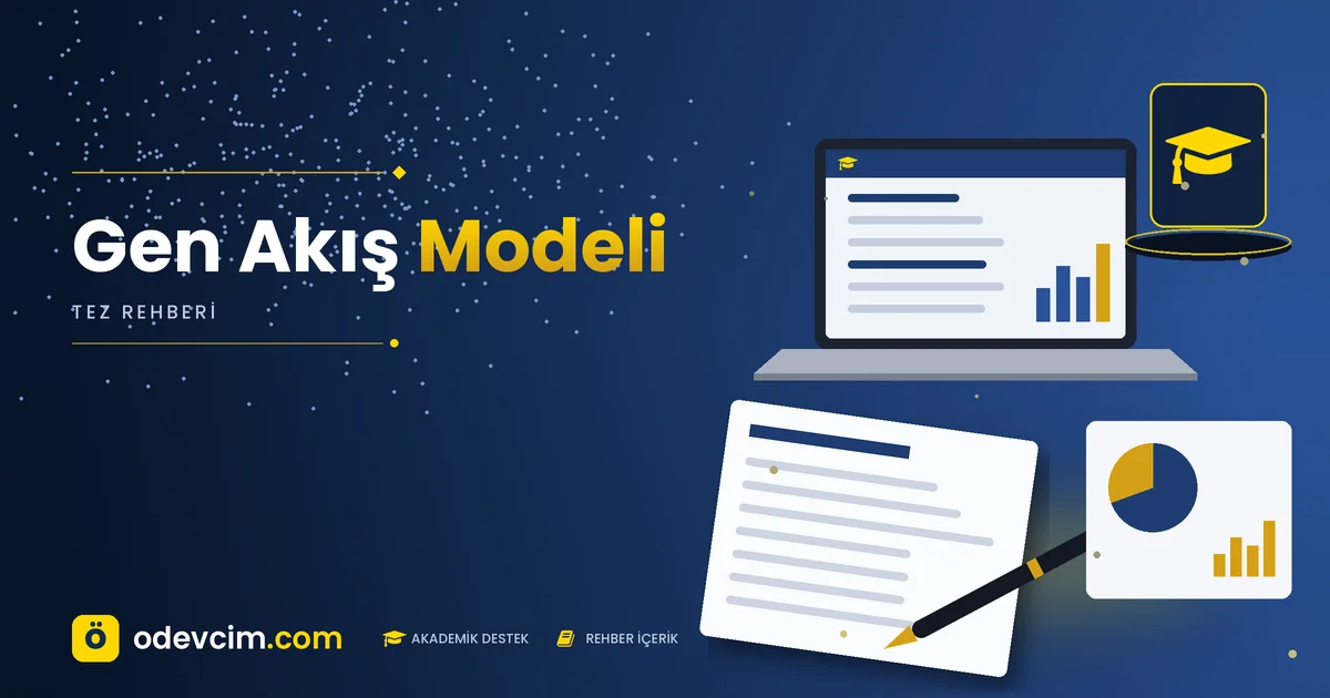 Gen Akış Modeli – Ödevcim kapak görseli, kep simgeli akademik belge illüstrasyonu