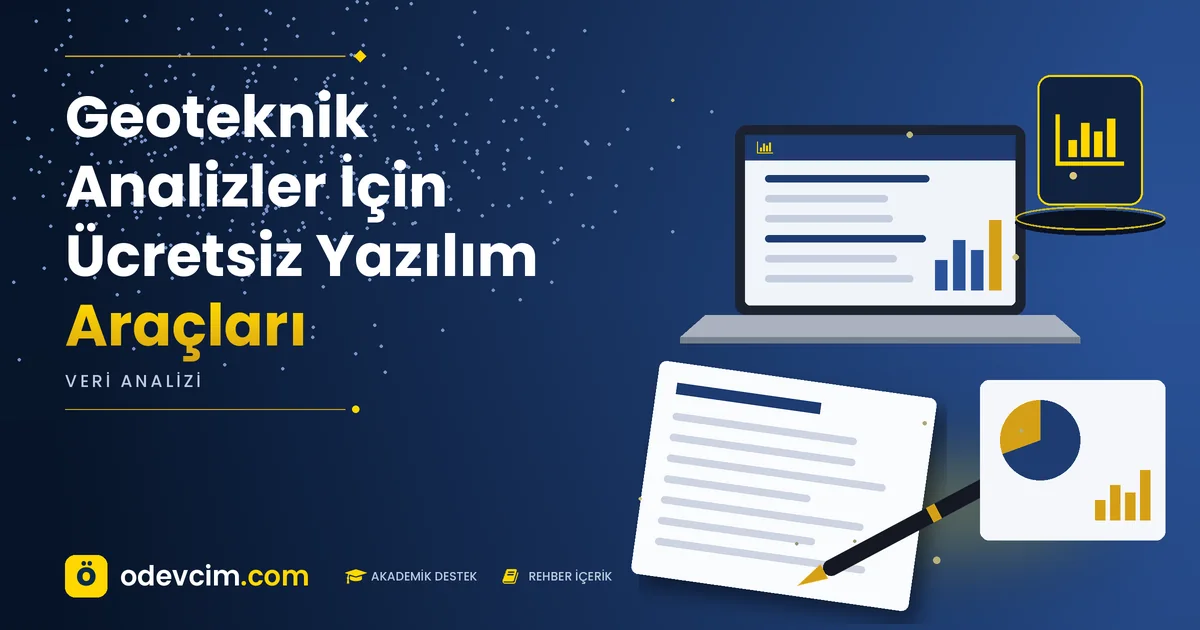 Geoteknik Analizler İçin Ücretsiz Yazılım Araçları – Ödevcim kapak görseli, grafik simgeli akademik belge illüstrasyonu