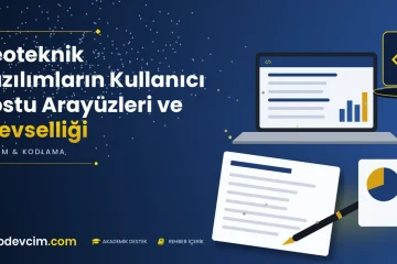 Geoteknik Yazılımların Kullanıcı Dostu Arayüzleri ve İşlevselliği  Ödevcim kapak görseli kod simgeli akademik belge illüstrasyonu