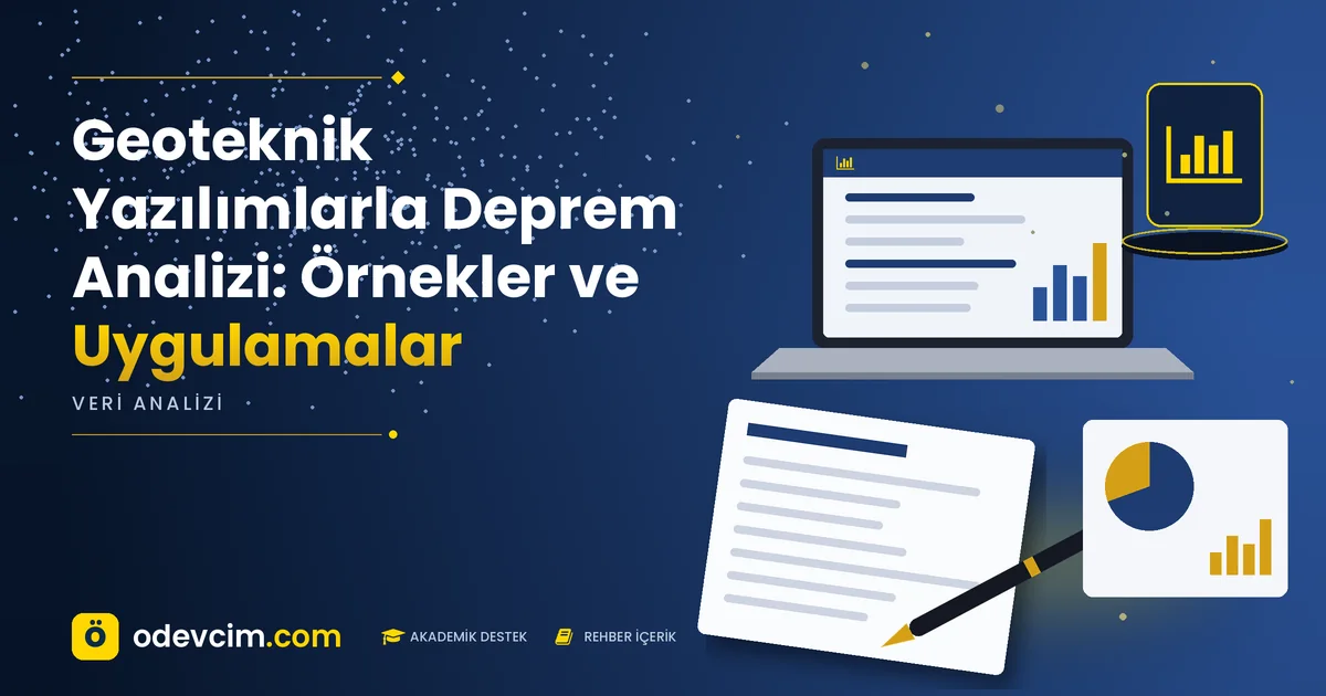 Geoteknik Yazılımlarla Deprem Analizi: Örnekler ve Uygulamalar – Ödevcim kapak görseli, grafik simgeli akademik belge illüstrasyonu