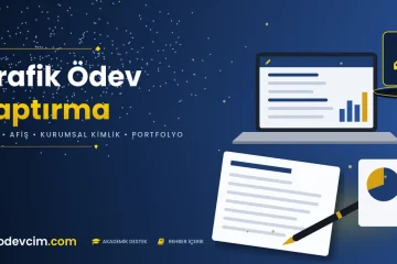 Grafik ödev yaptırma rehberi  Ödevcim kapak görseli kalem simgeli tasarım masası illüstrasyonu