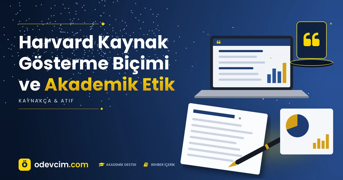 Harvard Kaynak Gösterme Biçimi ve Akademik Etik – Ödevcim kapak görseli, alıntı simgeli akademik belge illüstrasyonu