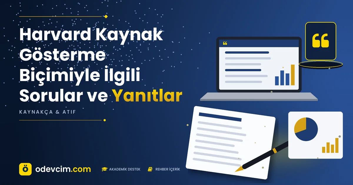 Harvard Kaynak Gösterme Biçimiyle İlgili Sorular ve Yanıtlar – Ödevcim kapak görseli, alıntı simgeli akademik belge illüstrasyonu