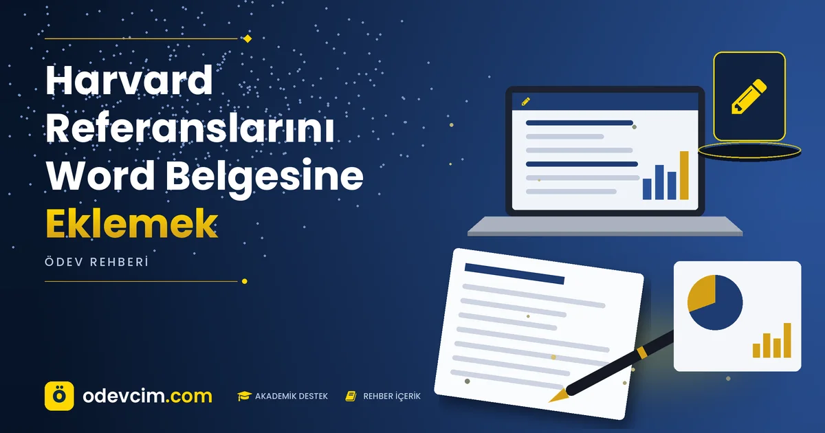 Harvard Referanslarını Word Belgesine Eklemek – Ödevcim kapak görseli, kalem simgeli akademik belge illüstrasyonu