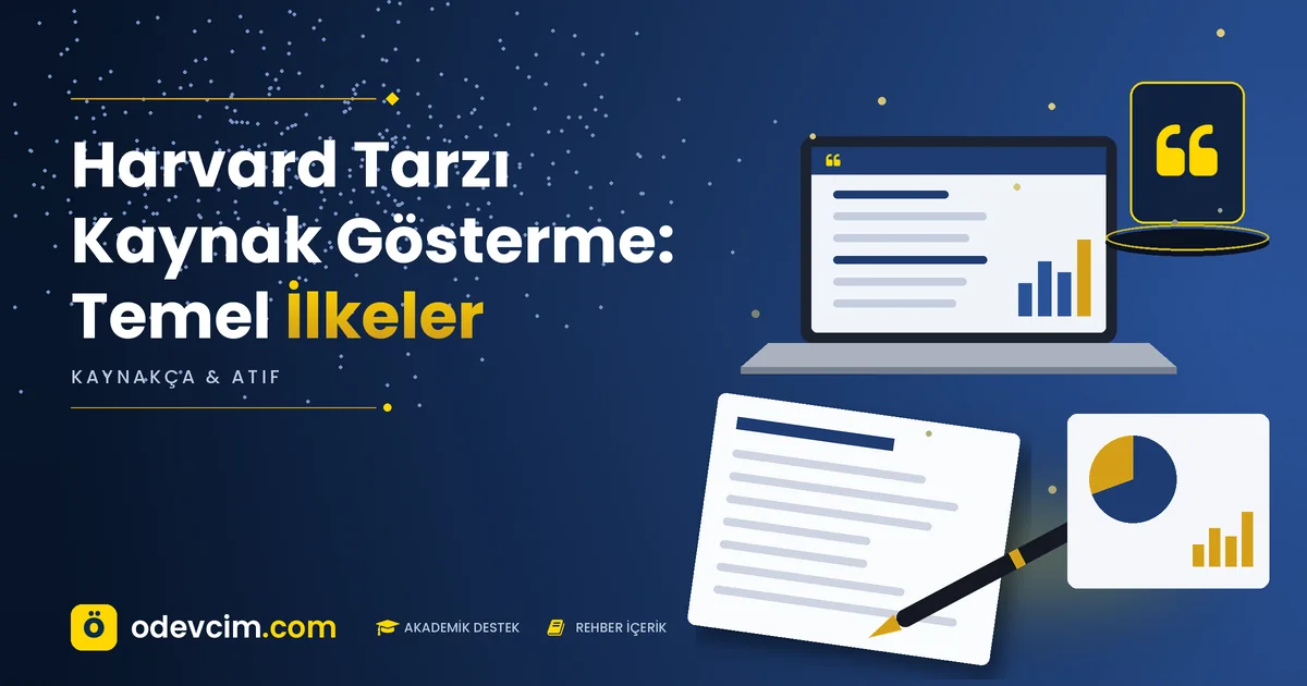 Harvard Tarzı Kaynak Gösterme: Temel İlkeler – Ödevcim kapak görseli, alıntı simgeli akademik belge illüstrasyonu