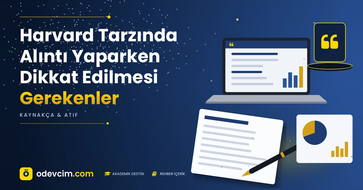 Harvard Tarzında Alıntı Yaparken Dikkat Edilmesi Gerekenler – Ödevcim kapak görseli, alıntı simgeli akademik belge illüstrasyonu