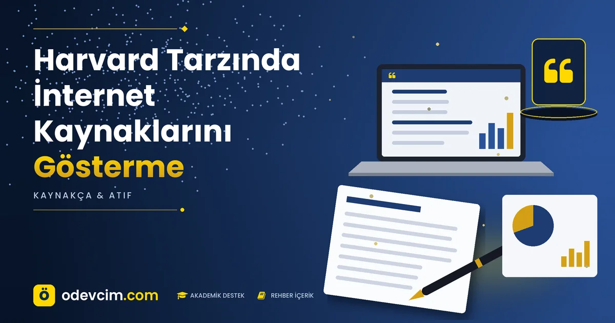 Harvard Tarzında İnternet Kaynaklarını Gösterme – Ödevcim kapak görseli, alıntı simgeli akademik belge illüstrasyonu