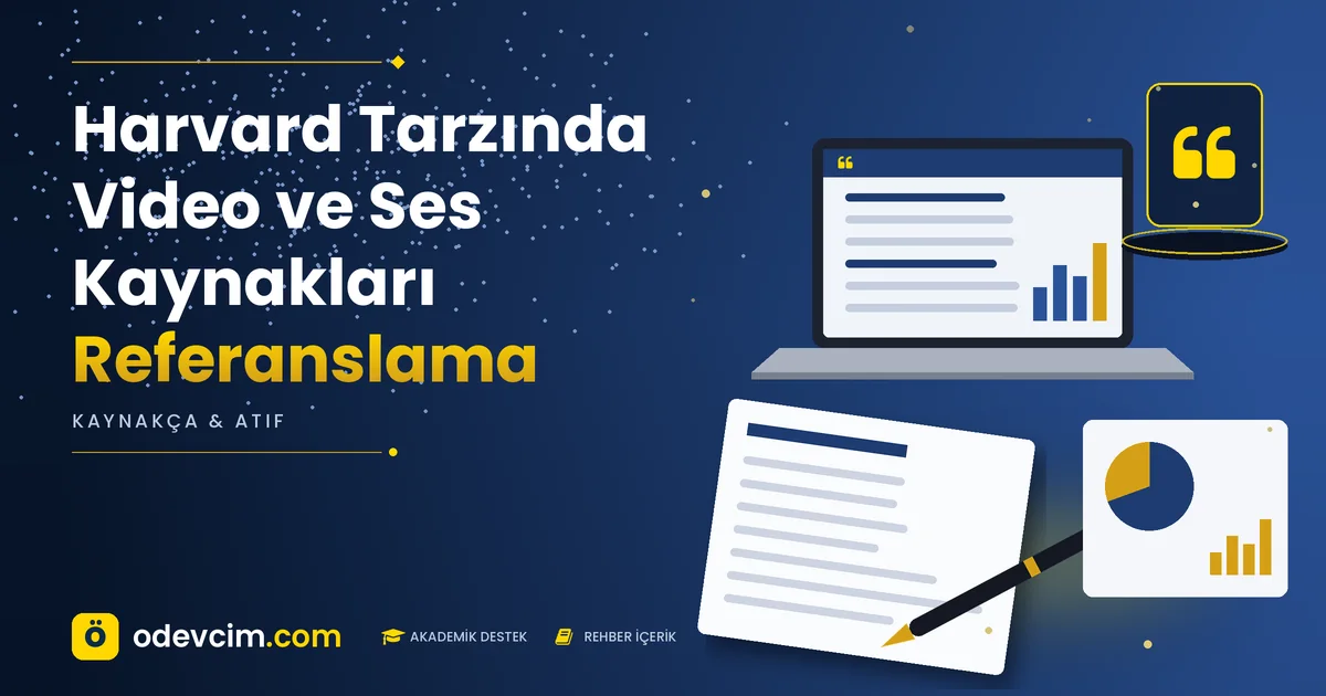 Harvard Tarzında Video ve Ses Kaynakları Referanslama – Ödevcim kapak görseli, alıntı simgeli akademik belge illüstrasyonu