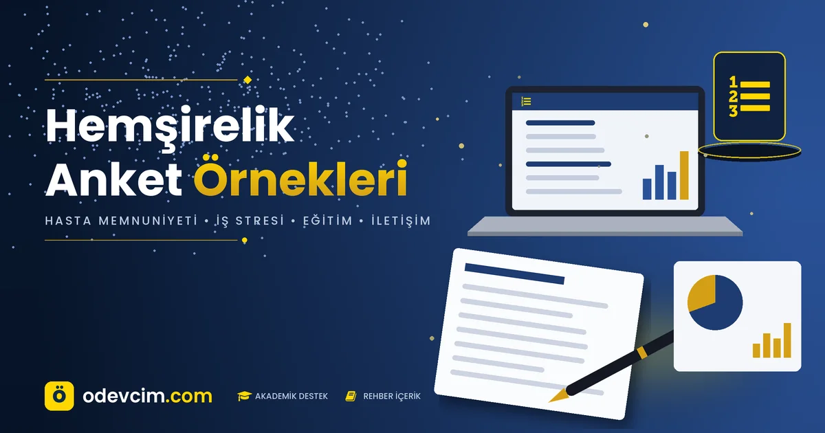 Hemşirelik anket örnekleri rehberi  Ödevcim kapak görseli anket formu ve stetoskop illüstrasyonu