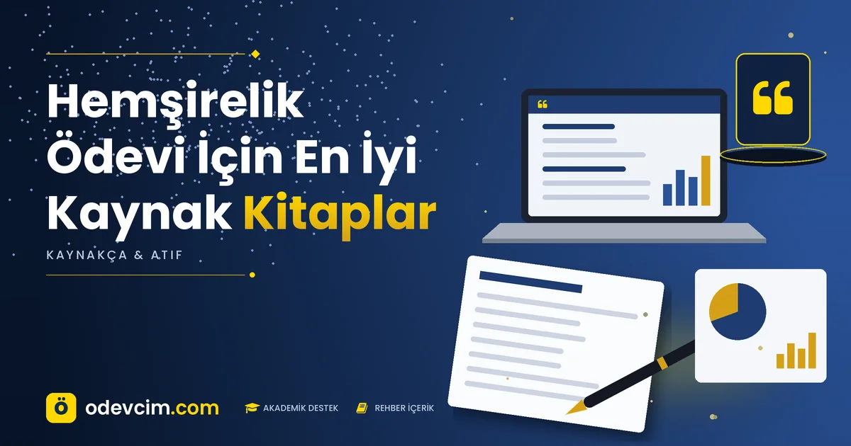 Hemşirelik Ödevi İçin En İyi Kaynak Kitaplar – Ödevcim kapak görseli, alıntı simgeli akademik belge illüstrasyonu