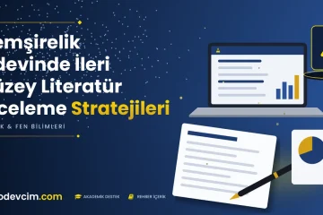 Hemşirelik Ödevinde İleri Düzey Literatür İnceleme Stratejileri  Ödevcim kapak görseli laboratuvar şişesi simgeli akademik belge illüstrasyonu