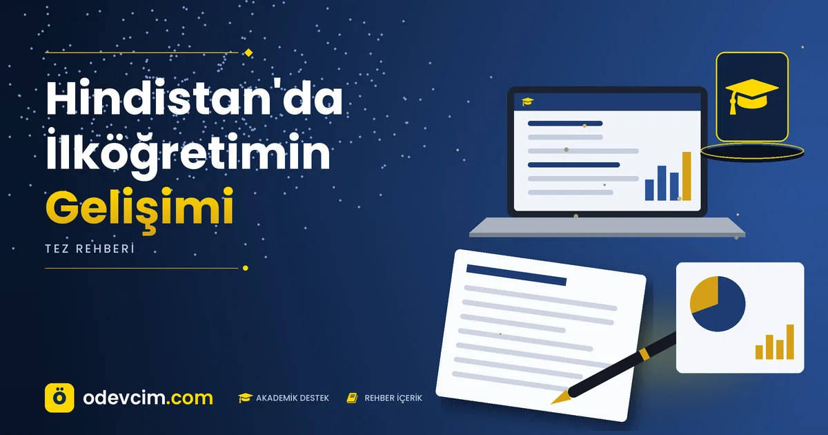 Hindistan'da İlköğretimin Gelişimi – Ödevcim kapak görseli, kep simgeli akademik belge illüstrasyonu