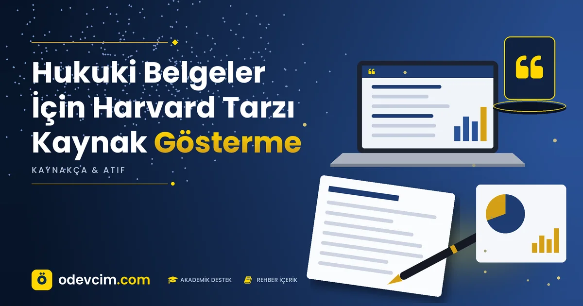 Hukuki Belgeler İçin Harvard Tarzı Kaynak Gösterme – Ödevcim kapak görseli, alıntı simgeli akademik belge illüstrasyonu