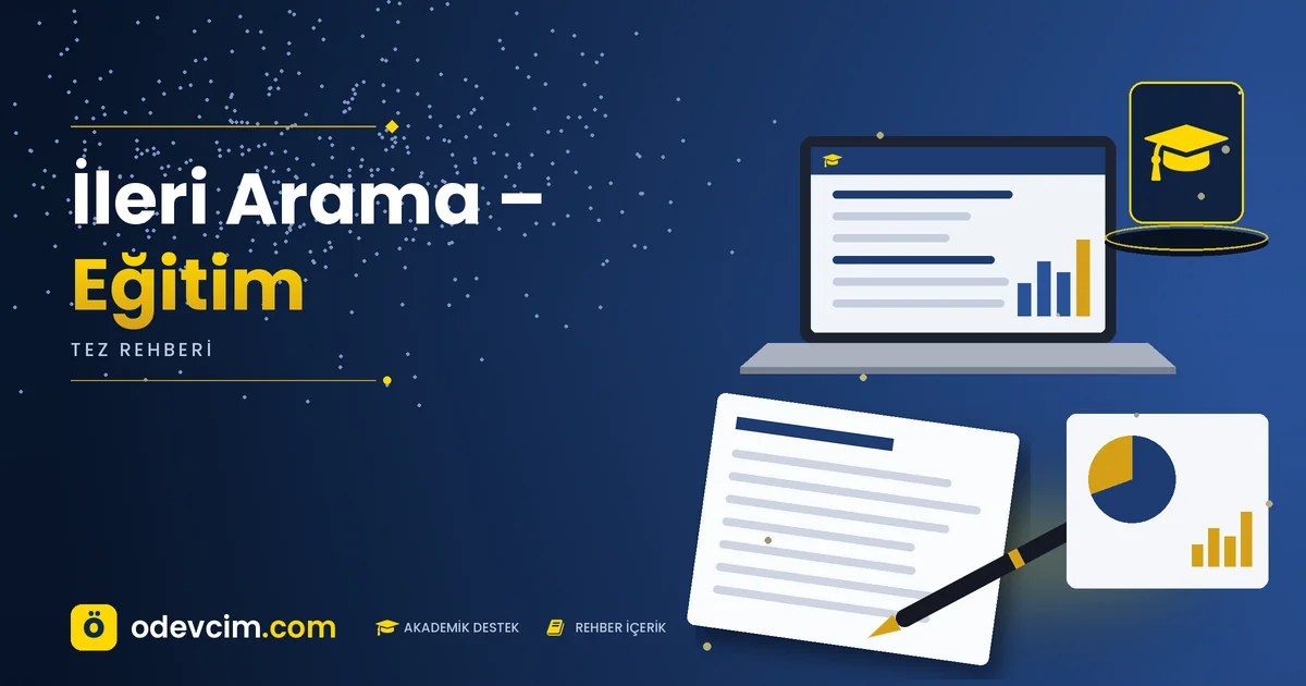 İleri Arama – Eğitim – Ödevcim kapak görseli, kep simgeli akademik belge illüstrasyonu