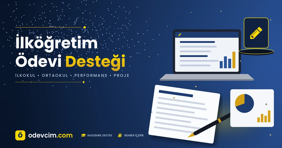 İlköğretim ödevi desteği – Ödevcim kapak görseli, ilkokul ve ortaokul ödev rehberi illüstrasyonu