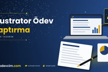 Illustrator Ödev Yaptırma  Ödevcim kapak görseli kalem simgeli akademik belge illüstrasyonu