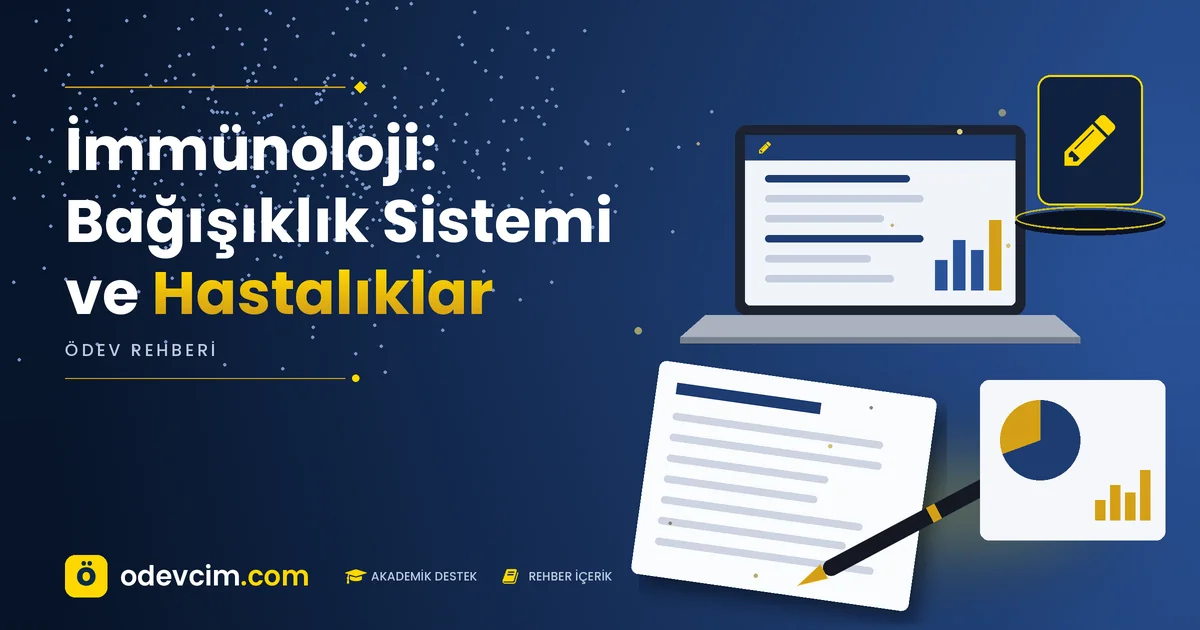 İmmünoloji: Bağışıklık Sistemi ve Hastalıklar – Ödevcim kapak görseli, kalem simgeli akademik belge illüstrasyonu