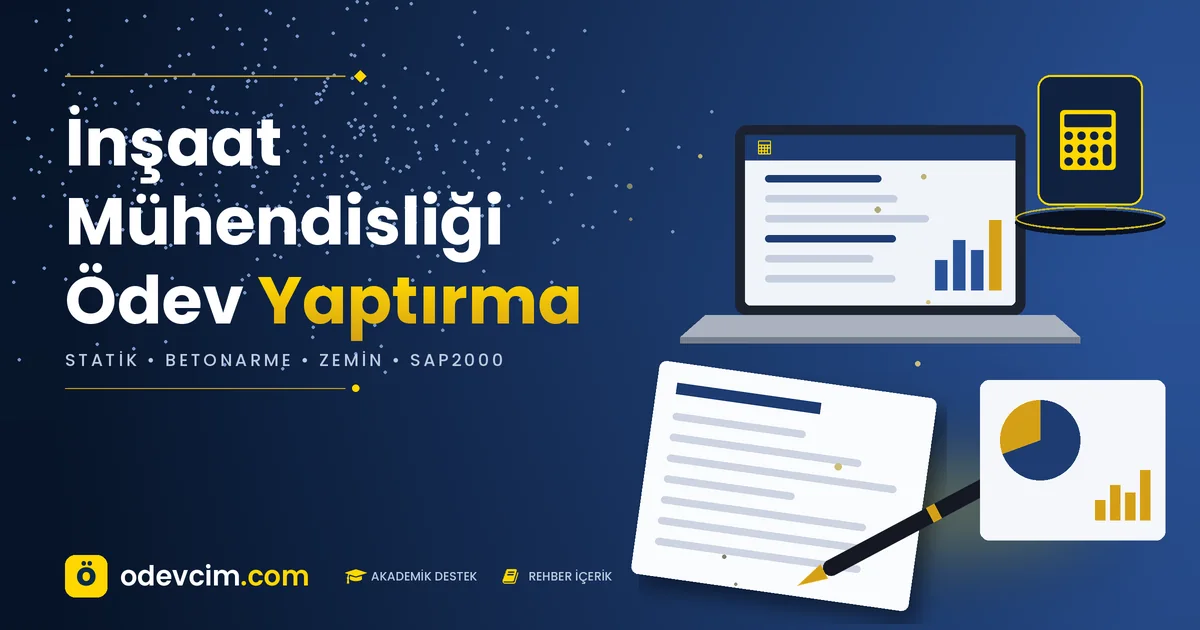İnşaat mühendisliği ödev yaptırma rehberi – Ödevcim kapak görseli, hesap makinesi simgeli mühendislik çalışma masası