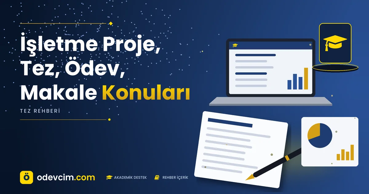 İşletme Proje, Tez, Ödev, Makale Konuları – Ödevcim kapak görseli, kep simgeli akademik belge illüstrasyonu