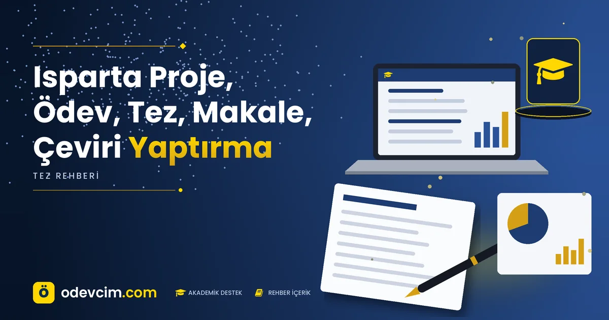 Isparta Proje, Ödev, Tez, Makale, Çeviri Yaptırma – Ödevcim kapak görseli, kep simgeli akademik belge illüstrasyonu