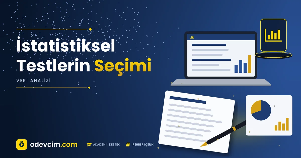 İstatistiksel Testlerin Seçimi – Ödevcim kapak görseli, grafik simgeli akademik belge illüstrasyonu