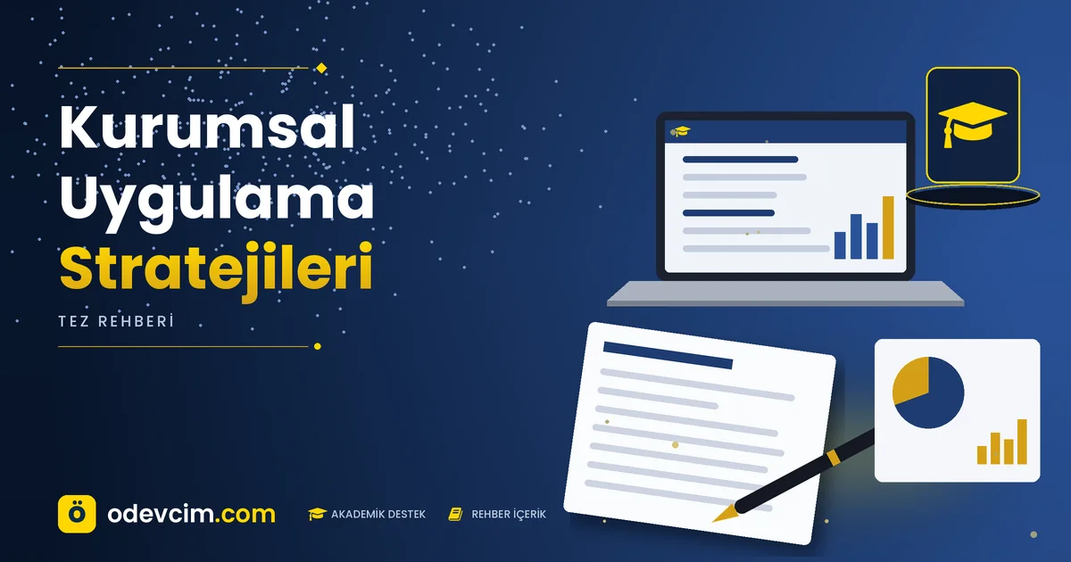Kurumsal Uygulama Stratejileri – Ödevcim kapak görseli, kep simgeli akademik belge illüstrasyonu