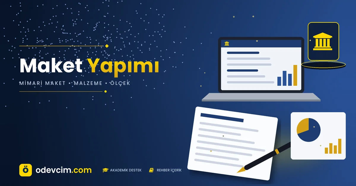 Maket yapımı rehberi  Ödevcim kapak görseli bina simgeli mimari maket ve ölçek modelleme illüstrasyonu