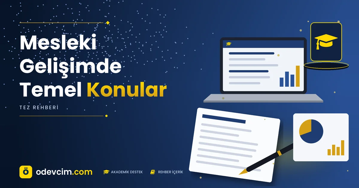 Mesleki Gelişimde Temel Konular – Ödevcim kapak görseli, kep simgeli akademik belge illüstrasyonu