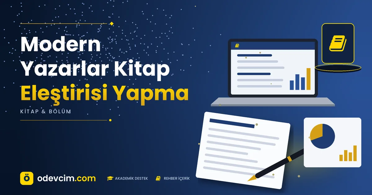 Modern Yazarlar Kitap Eleştirisi Yapma – Ödevcim kapak görseli, kitap simgeli akademik belge illüstrasyonu