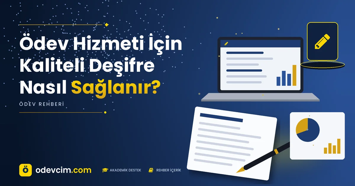 Ödev Hizmeti İçin Kaliteli Deşifre Nasıl Sağlanır? – Ödevcim kapak görseli, kalem simgeli akademik belge illüstrasyonu