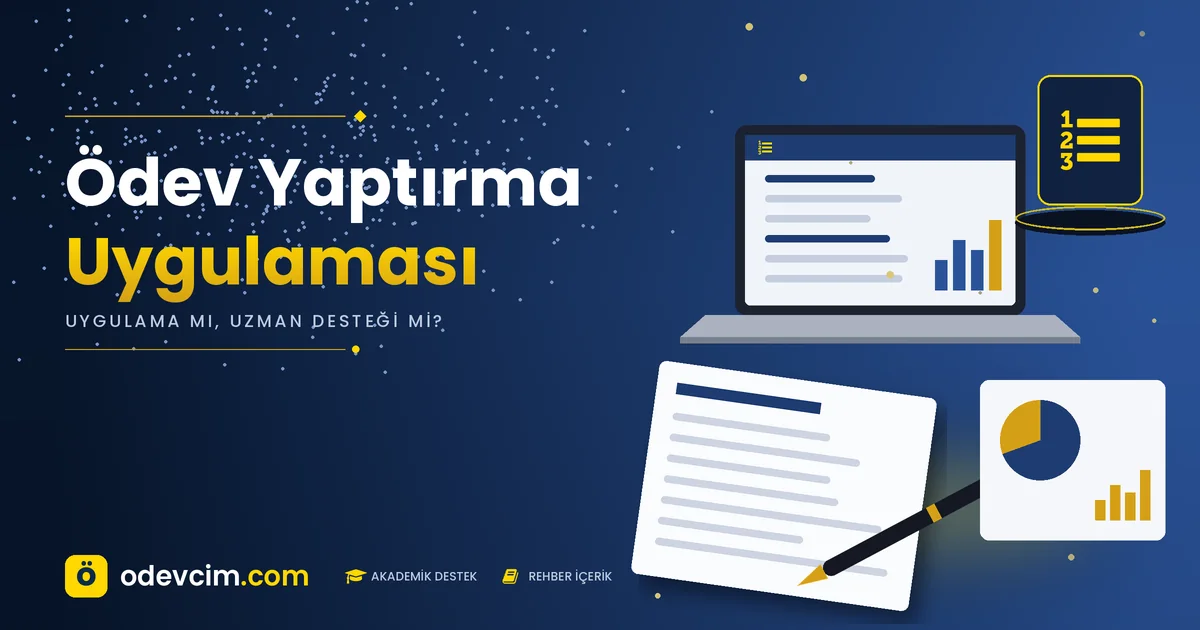 Ödev yaptırma uygulaması rehberi – Ödevcim kapak görseli, liste simgeli akademik belge illüstrasyonu