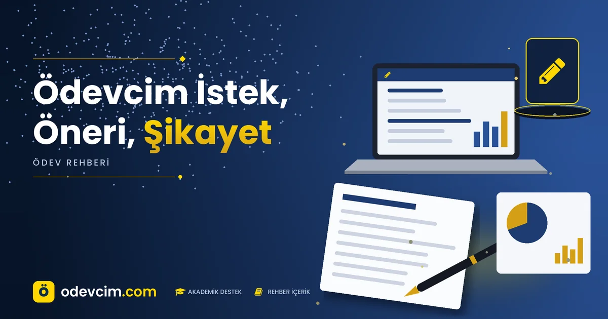 Ödevcim İstek, Öneri, Şikayet – Ödevcim kapak görseli, kalem simgeli akademik belge illüstrasyonu