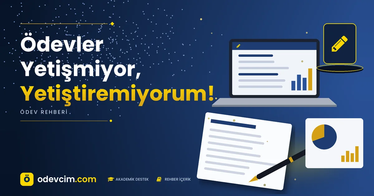 Ödevler Yetişmiyor, Yetiştiremiyorum! – Ödevcim kapak görseli, kalem simgeli akademik belge illüstrasyonu