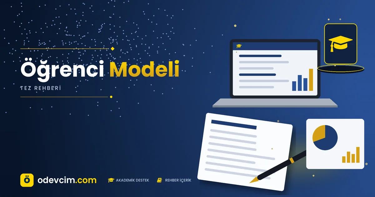 Öğrenci Modeli – Ödevcim kapak görseli, kep simgeli akademik belge illüstrasyonu