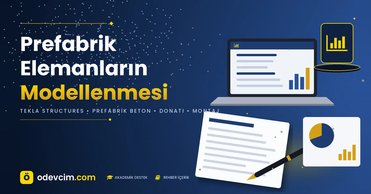 Prefabrik elemanların modellenmesi – Ödevcim kapak görseli, Tekla Structures prefabrik beton modeli illüstrasyonu