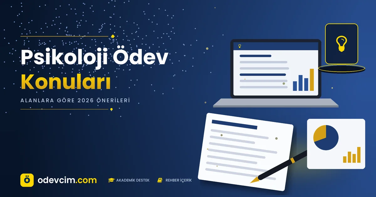 Psikoloji ödev konuları – Ödevcim kapak görseli, ampul simgeli akademik belge illüstrasyonu