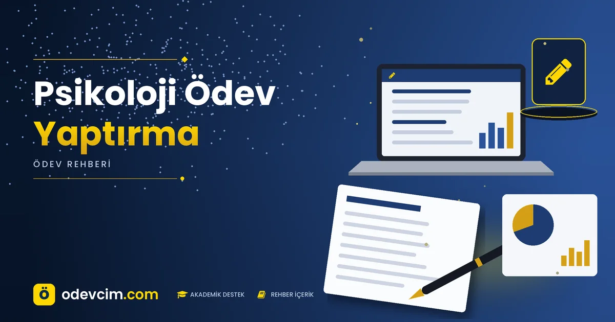 Psikoloji Ödev Yaptırma – Ödevcim kapak görseli, kalem simgeli akademik belge illüstrasyonu