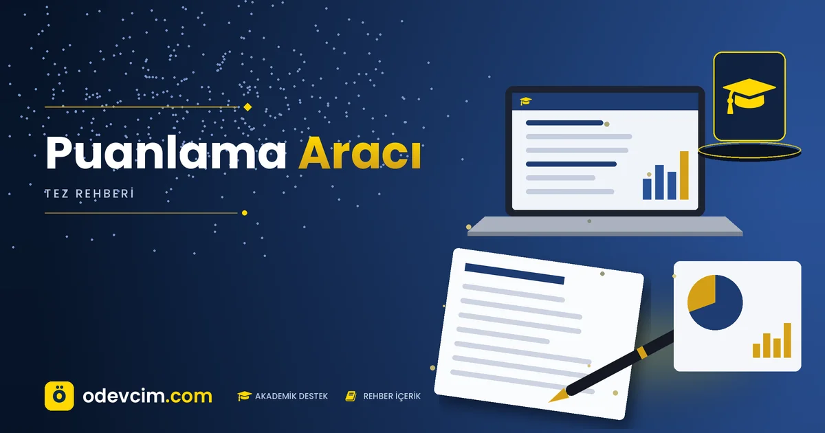 Puanlama Aracı – Ödevcim kapak görseli, kep simgeli akademik belge illüstrasyonu