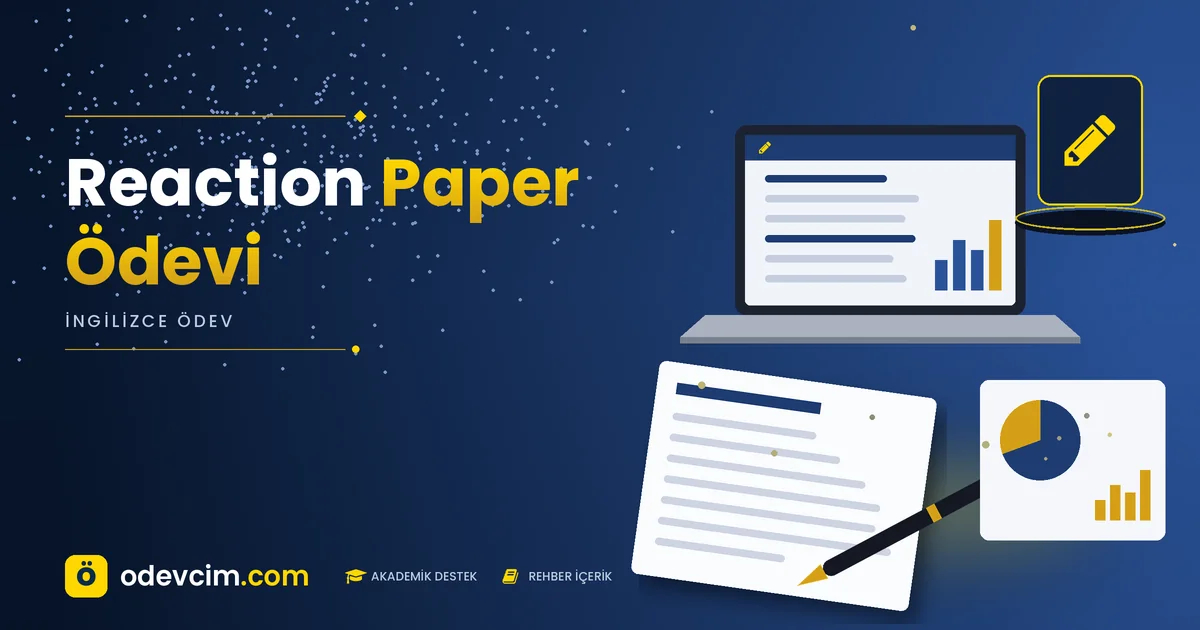 Reaction Paper Ödevi – Ödevcim kapak görseli, kalem simgeli akademik belge illüstrasyonu