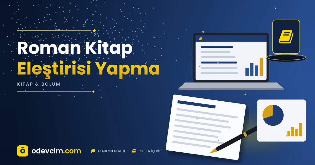 Roman Kitap Eleştirisi Yapma – Ödevcim kapak görseli, kitap simgeli akademik belge illüstrasyonu