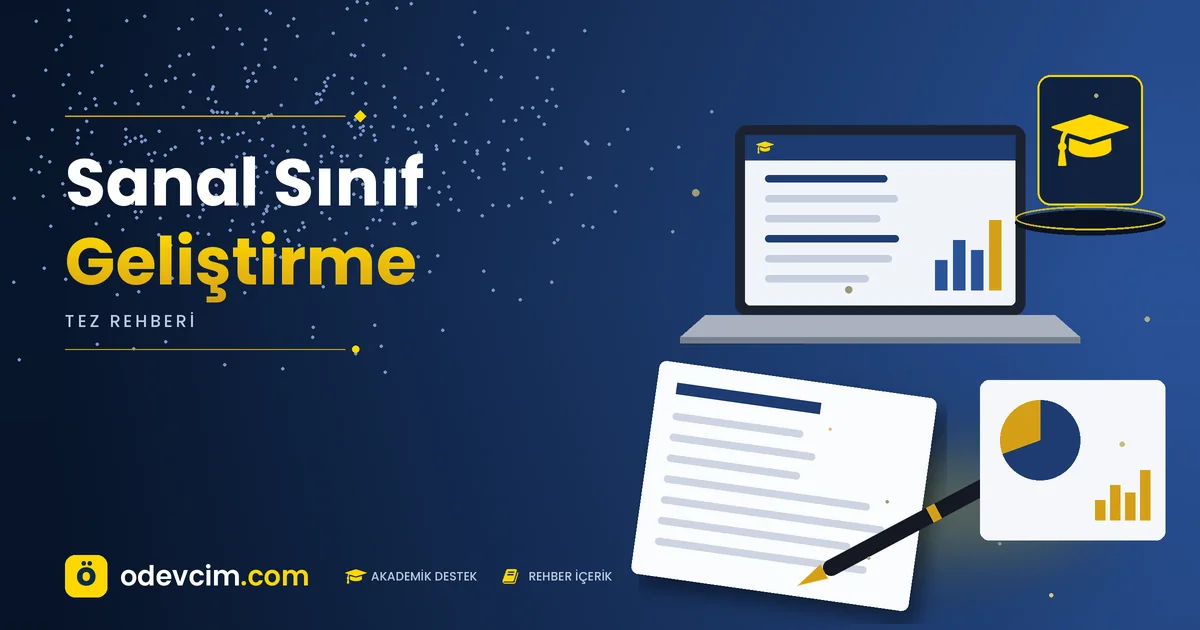 Sanal Sınıf Geliştirme – Ödevcim kapak görseli, kep simgeli akademik belge illüstrasyonu
