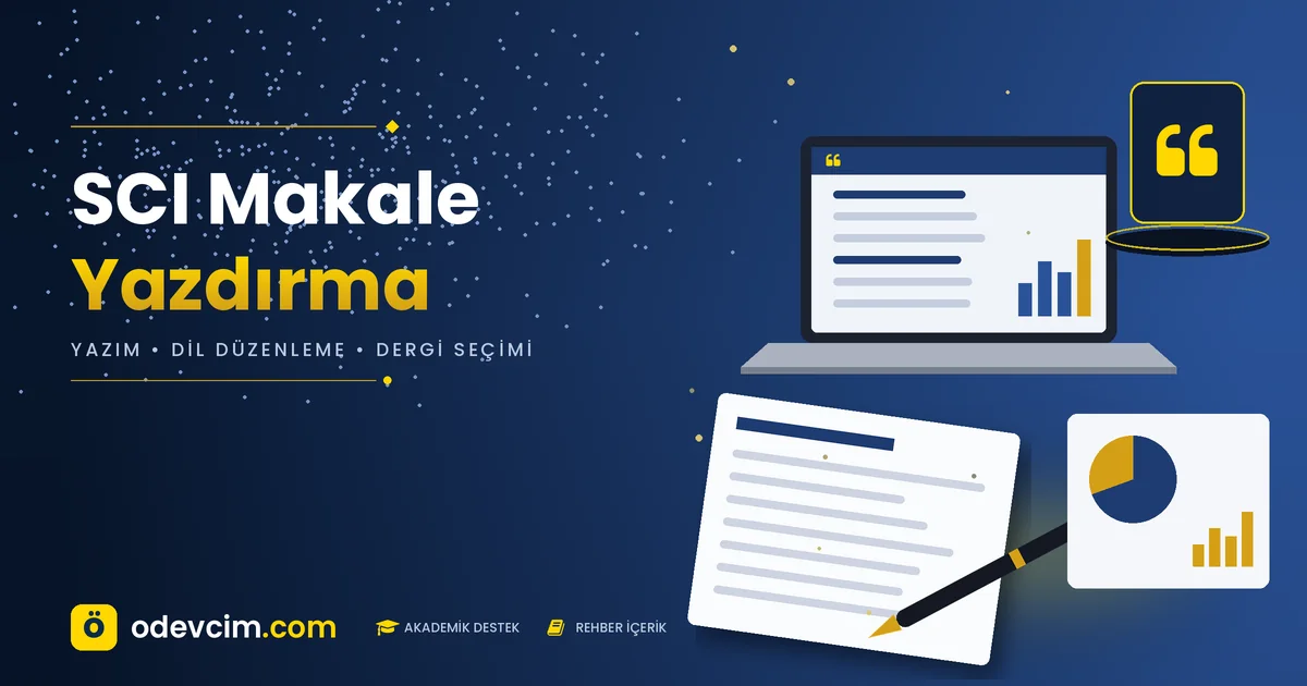 SCI makale yazdırma rehberi – Ödevcim kapak görseli, alıntı simgeli akademik makale illüstrasyonu