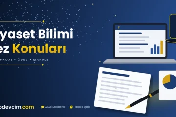 Siyaset bilimi tez konuları rehberi  Ödevcim kapak görseli fikir ampulü ve akademik belge illüstrasyonu