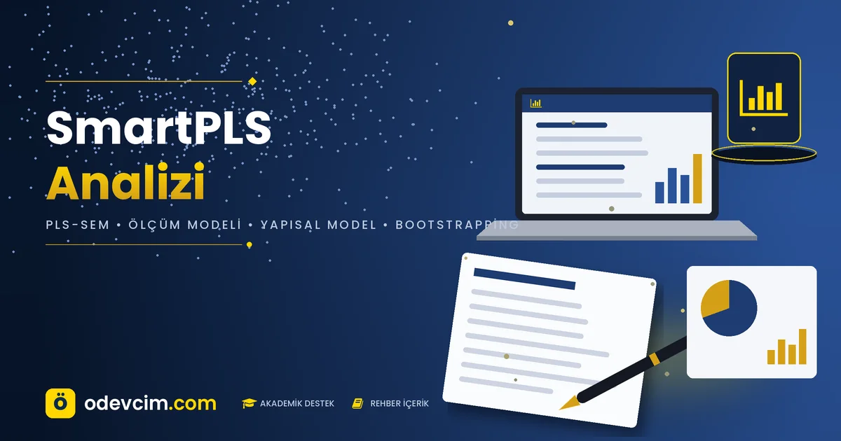SmartPLS analizi rehberi  Ödevcim kapak görseli yol diyagramı ve grafik illüstrasyonu