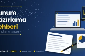 Sunum hazırlama rehberi  Ödevcim kapak görseli grafik simgeli akademik belge illüstrasyonu