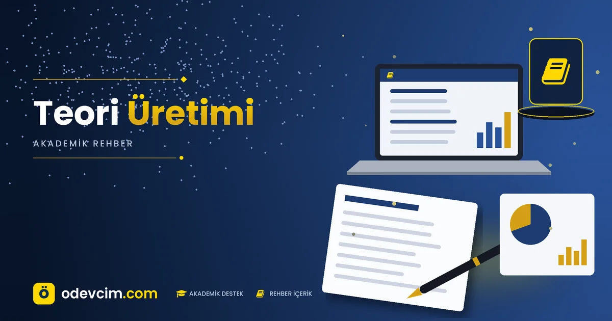 Teori Üretimi  Ödevcim kapak görseli kitap simgeli akademik belge illüstrasyonu