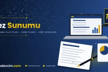 Tez sunumu rehberi  Ödevcim kapak görseli savunma slaytı ve mezuniyet kepi illüstrasyonu