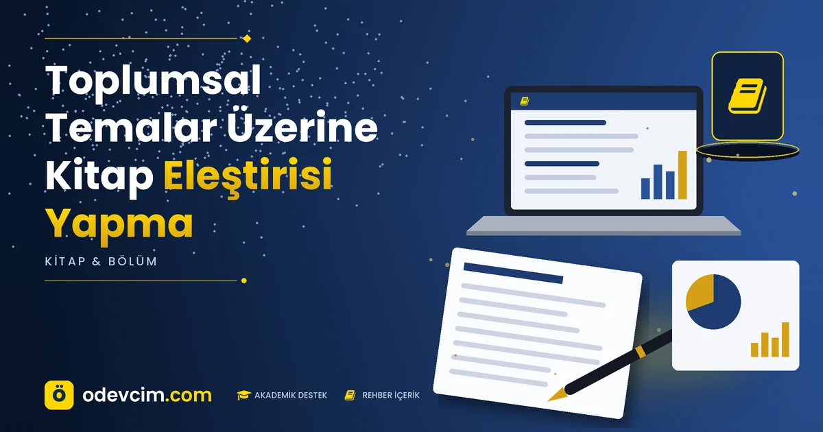 Toplumsal Temalar Üzerine Kitap Eleştirisi Yapma – Ödevcim kapak görseli, kitap simgeli akademik belge illüstrasyonu