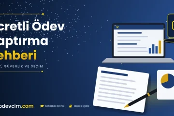 Ücretli ödev yaptırma rehberi  Ödevcim kapak görseli onay simgeli akademik belge illüstrasyonu